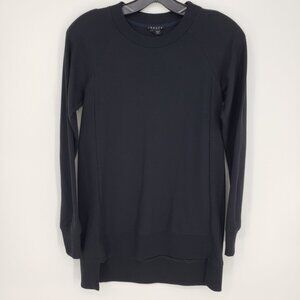 Theory High Low‎ Split Hem Pullover Sweatshirt Top XS Womens Crew Neck Black
